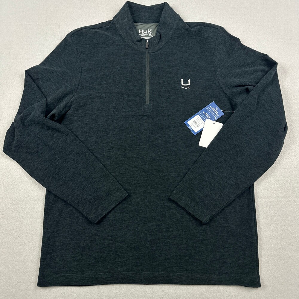 Huk Sweater Men Small Black Solid 1/4 Zip Leeward Fleece Pullover Performance S